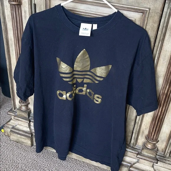 Adidas Originals gold metallic tre-foil tee shirt - Picture 2 of 5